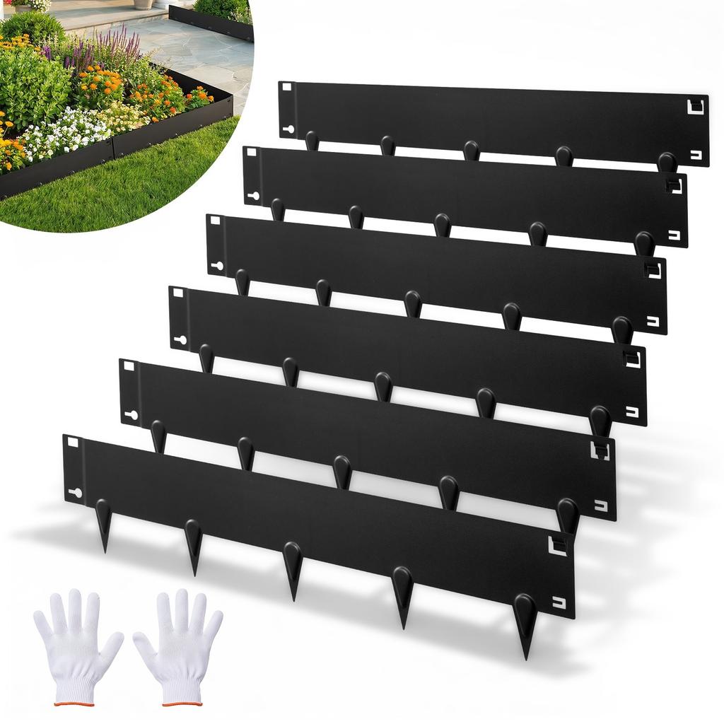 Galvanized Steel Landscape Edging, 6-Pack 1016 X 207 Mm Metal Edging for Landscaping with Gloves, Easy-to-Install, Heavy Duty Metal Garden Edge Border