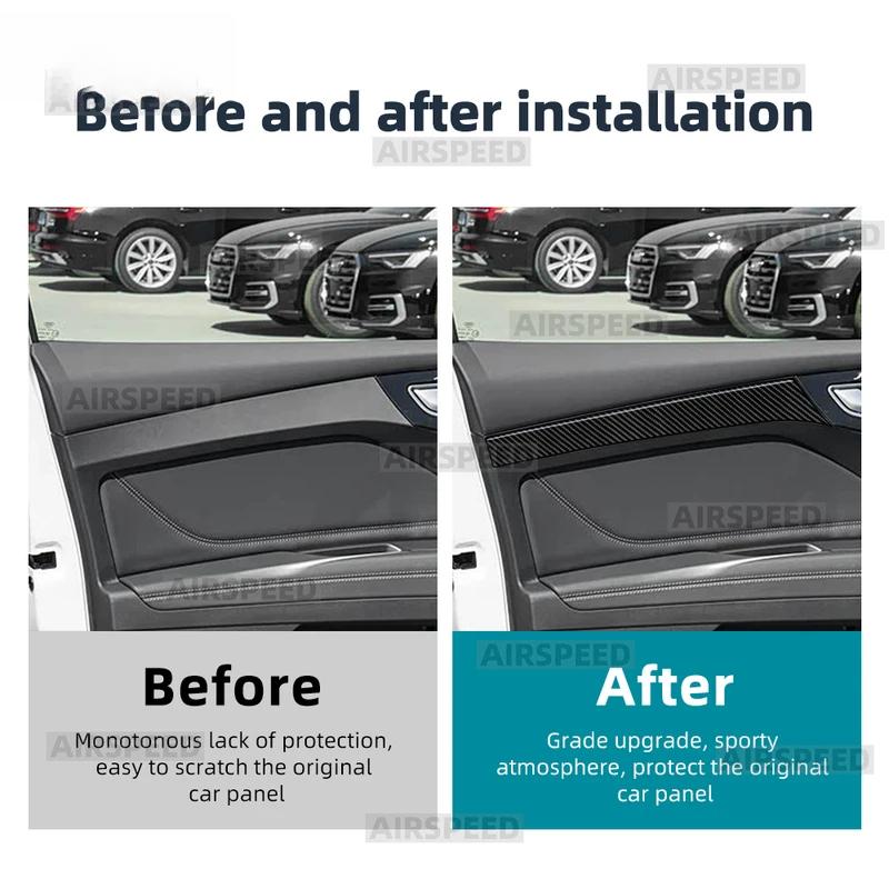 For Q4 e-tron 2021-2025 Real Soft Carbon Fiber Sticker LHD RHD Car Front Rear Door Trim Strip Sticker Panel.