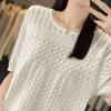 Neck Hollow Hook Flower Ice Silk Knitted Short-sleeved T-shirt for Women with Pullover Sexy Slightly Transparent Loose Bottoming Half-sleeved Top
