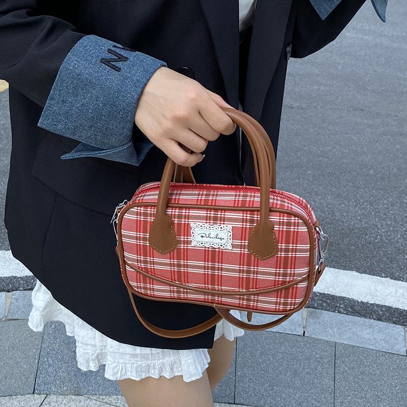 Koreanische Version Mode Handtasche kleine Tasche Damen 2025 neue Leinwand kariert kleine quadratische Tasche Schulter Umhängetasche