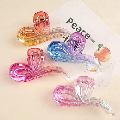 Gradient Bow Hair Clips Large Size Ponytail Hair Claw Transparent Candy Color Shark Clamp Girls Acrylic Barrettes Hair Accessory