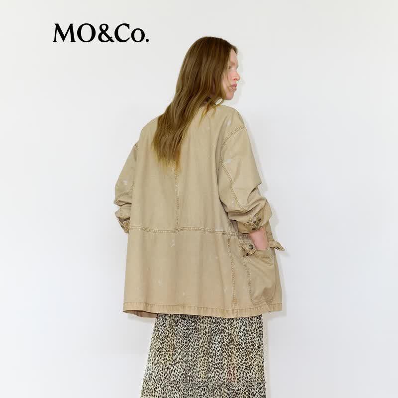 MO&Co. Women's Loose Fit Cotton Turn-down Collar Jacket