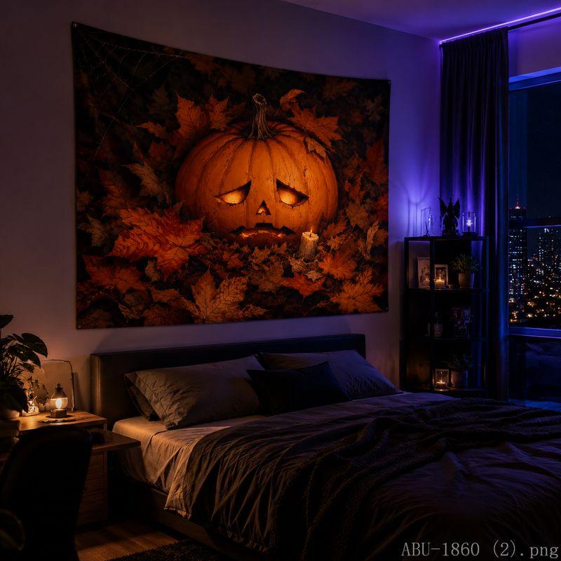 Halloween Tapestry Pumpkin Maple Leaf Spider Moon Print Bedroom Living Room Party Wall Hanging Decor Cloth