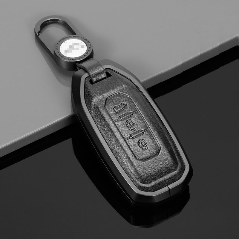 Aluminum Alloy Leather Car Remote Key Cover Case for Ford Alloy Leather Car Key Cover Case Shell Bag чёрный
