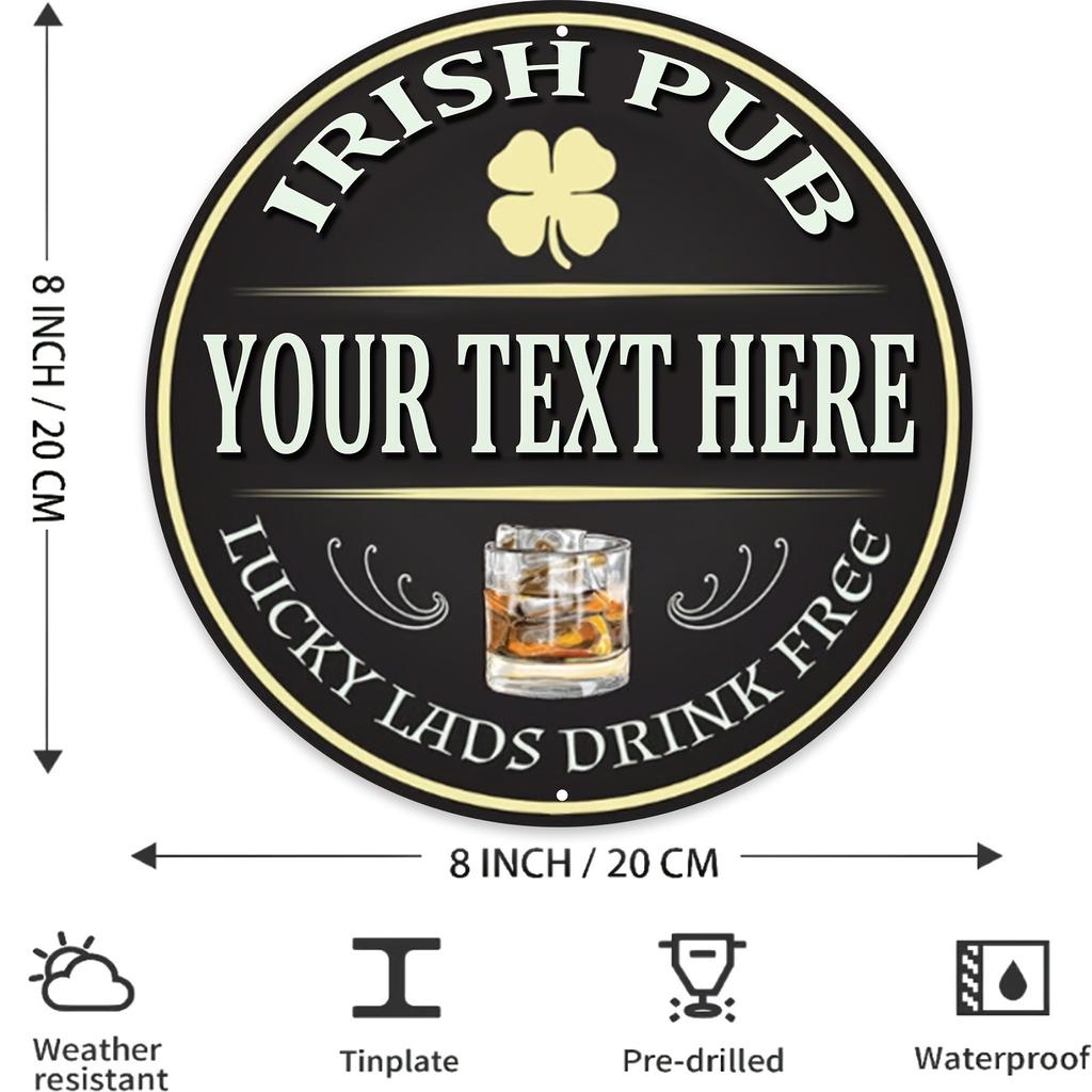 Retro Tin Sign 7.87x7.87 Inch Irish Pub Decor Lucky Boys Drink Free Metal Plate Wall Art Home Bar