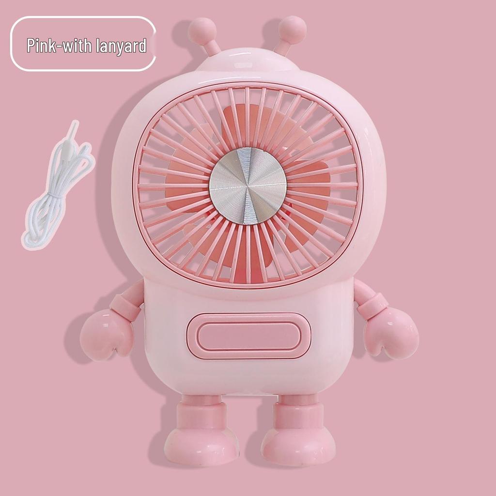 Portable Cartoon Mini Desk Fan with USB Charging and Lanyard