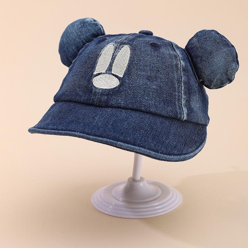 Korean Style Mickey Baby Sun Hat: Wide Brim, Duckbill Shade, Unisex Denim Baseball Cap for Spring.