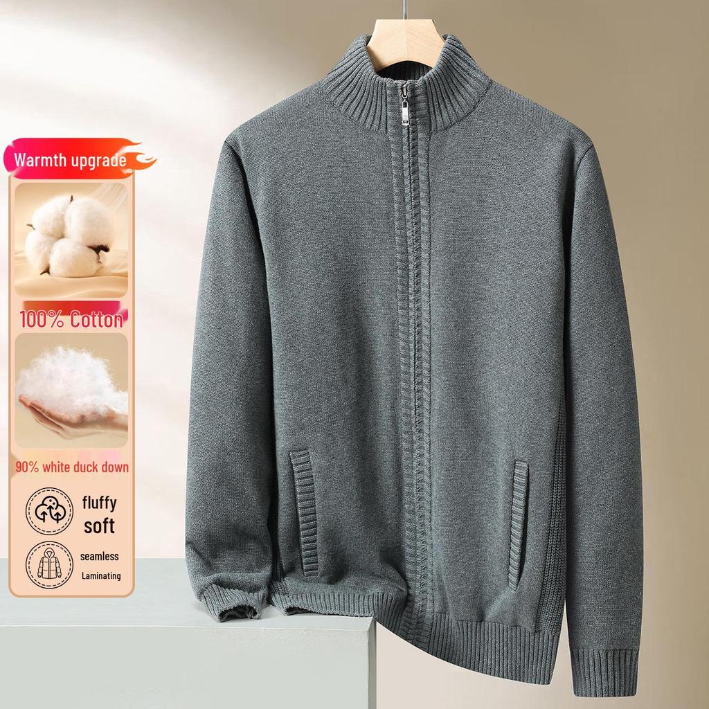 2025 Men's Autumn/Winter Plus Size Light Luxury Warm Down Knit Cardigan Sweater.