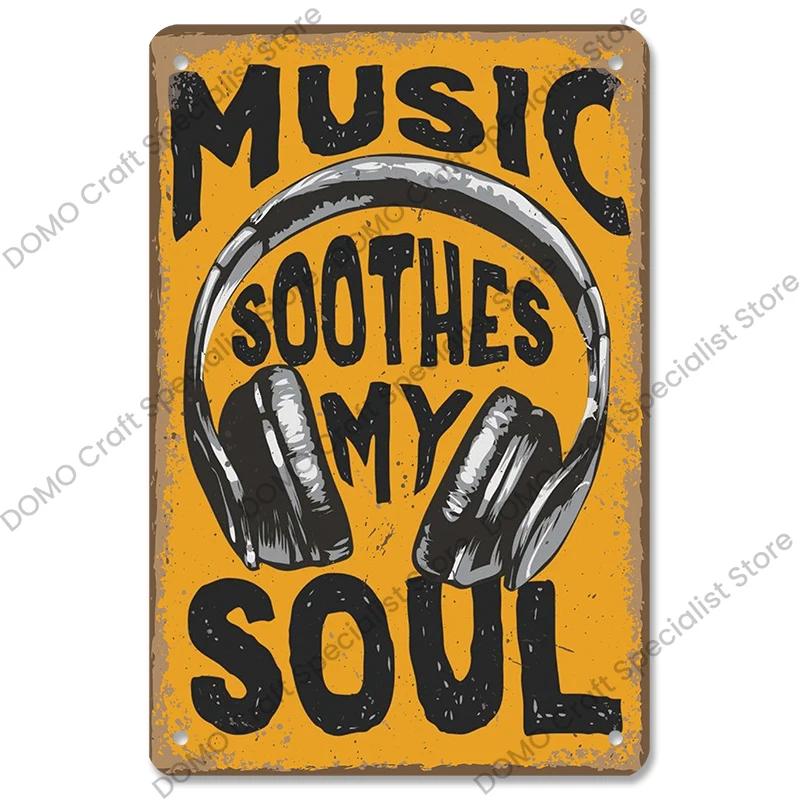 Retro Music Metal Tin Signs - Ideal for Music Party! Features CD, Radio, Guitar. Decor for Bar, Club, Living Room.