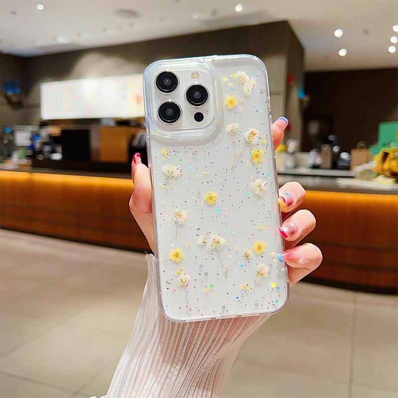 Real Flower Glue Phone Case for IPhone17promax Glitter for Apple 16pro Japanese Ins Small Fresh 15