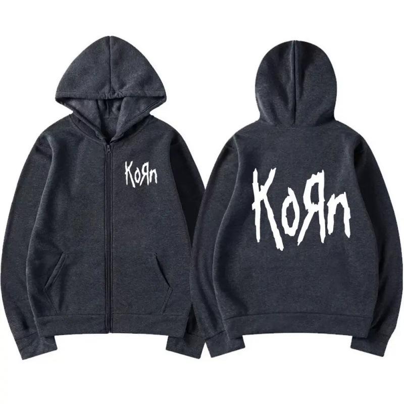 [Европейский код] Толстовка с капюшоном на молнии с надписью «Korn Rock Band» 3XL чёрный — фото 2