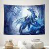 Blauer Eisdrache und Fee Fantasy Kunst Wandteppich Maschinenwaschbar Ganzjahres Dekor Druck Heim Polyester Stoff Schnelle Montage