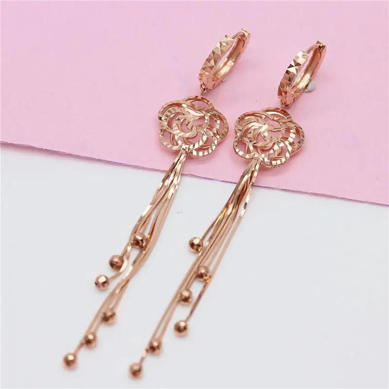 

Новые изысканные классические серьги-гвоздики в виде розы, модные серьги с мягкой цепочкой, кисточкой и бусинами для женщин, медь с покрытием из розового золота, циркон