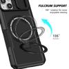 PC+TPU Phone Case for iPhone 15 Compatible with MagSafe Kickstand Cover with Sliding Lens Guard