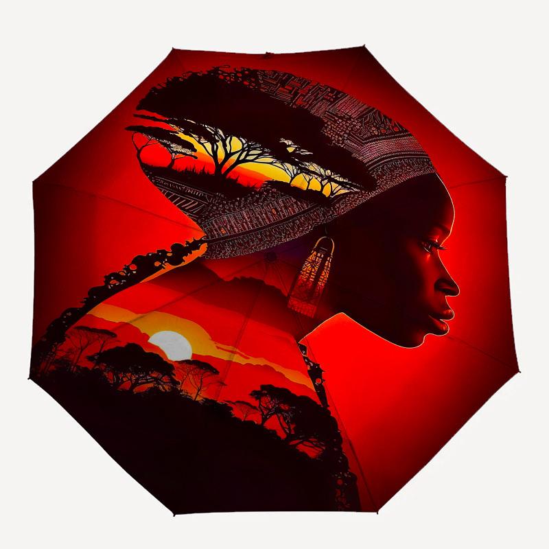 Silhouette, Landscape- Automatic Umbrella, Four Seasons Portable Folding Umbrella, Suitable for Men and Women, Travel, Daily Compact Umbrell