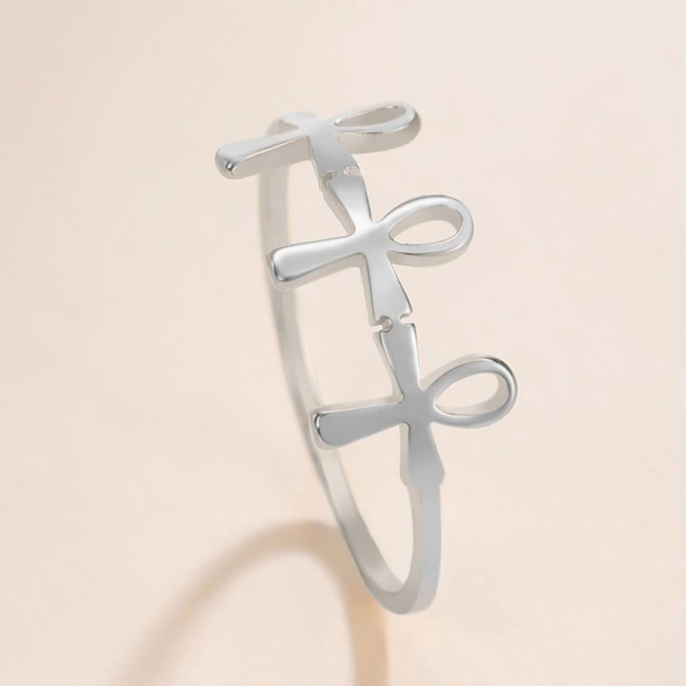 Dawapara Egyptian Ankh Cross and Eye of Horus Elegant Ring Stainless Steel Wedding Band Religious Gift