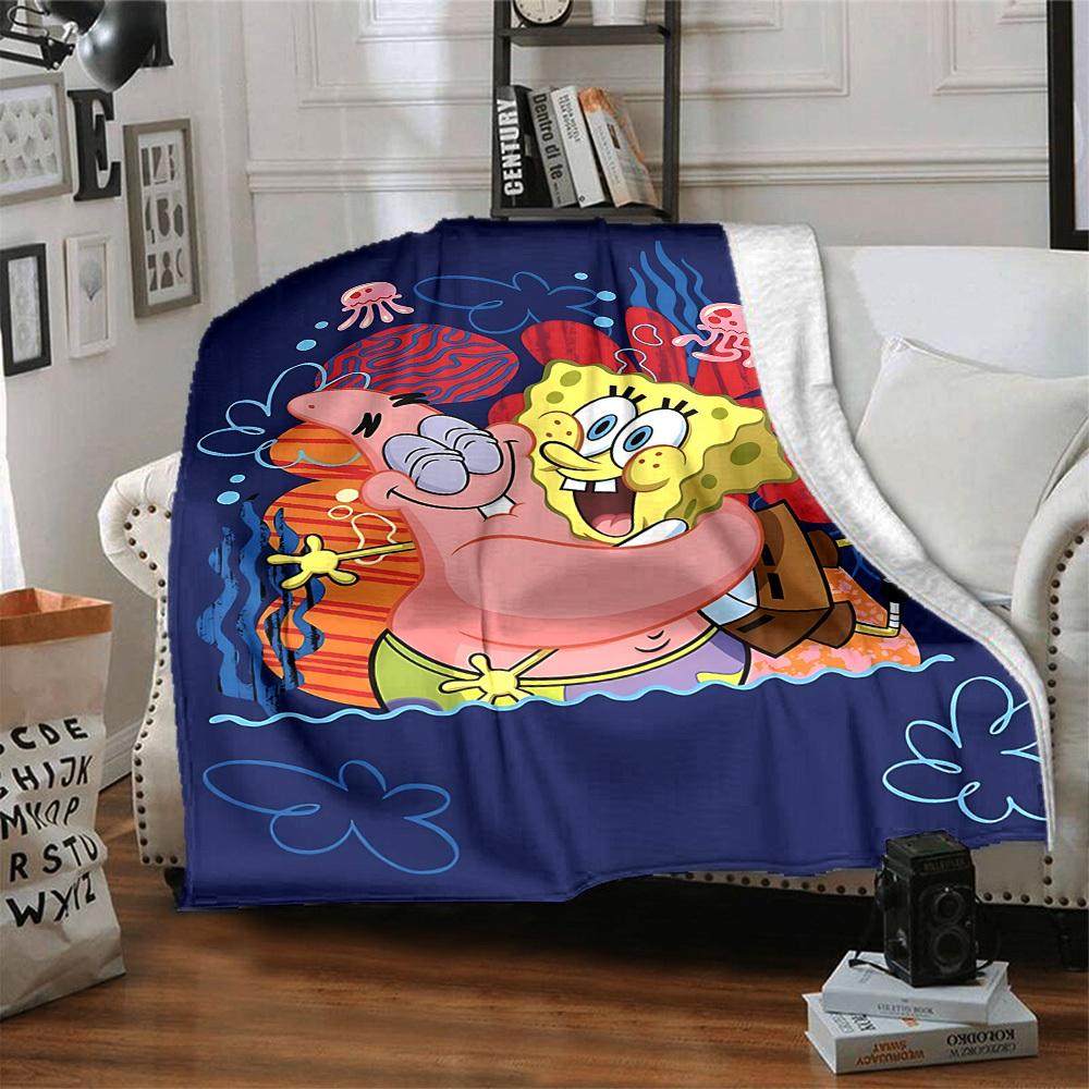 1pc SpongeBob SquarePants Flannel Blanket, Soft Skin Friendly with Digital Printing, Various Sizes Available for Family, Friends, Birthday