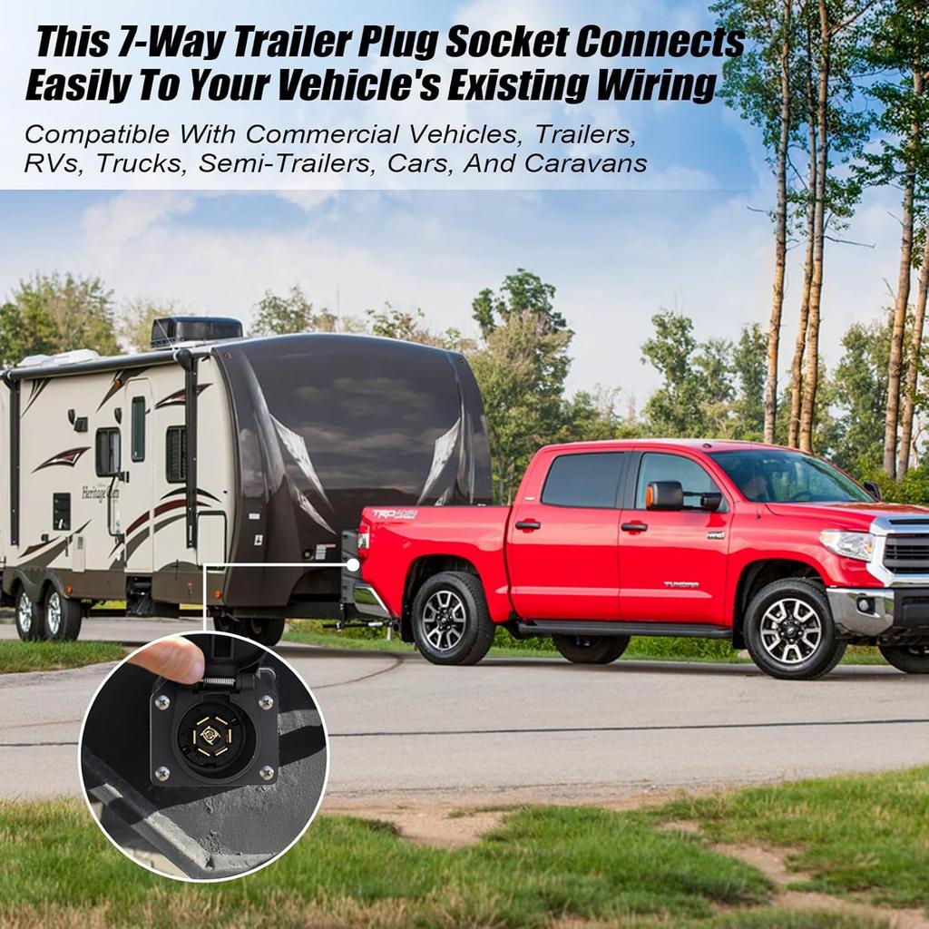 7 Way Trailer Plug, 7 Pin Trailer Connector Socket With Dust-Proof Spring Cover - 7-Way RV Trailer Wiring Harness For Truck, Trailer, RV - Waterproof