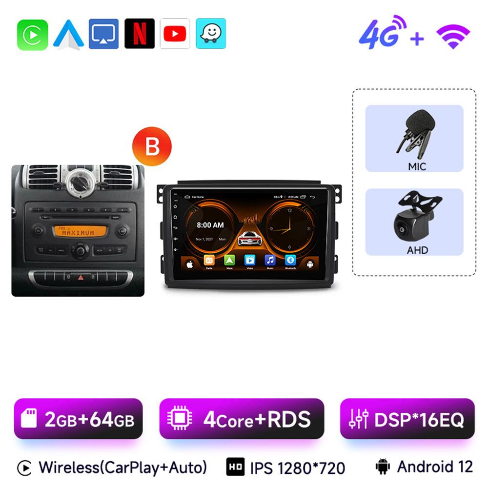 JIUYIN Android 13 Auto Radio Smart Fortwo 451 2005 - 2015 Wireless Carplay 4G Car Multimedia GPS 2din Autoradio