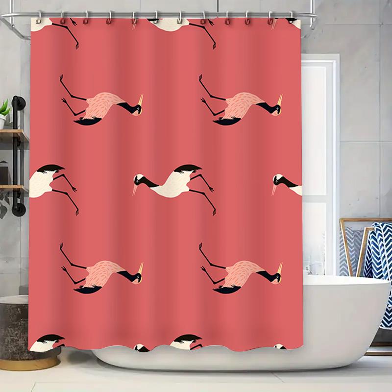 

Modern Decorative Shower Curtain Set With Crane Pattern In Coral Red Color Perfect For Bathroom Decoration And Home Accessories W60H190(CM)-1 Pcs