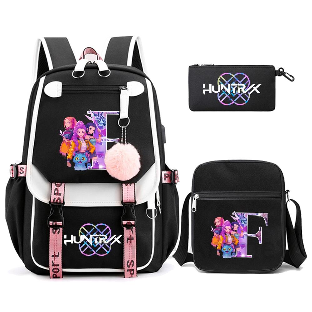 3Pcs/set Anime Cartoon 26 English Letter Printed Backpack with Shoulder Bag for Teenager Student Girl Boy Bookbag Large Capacity Travel Bag Kid Gift