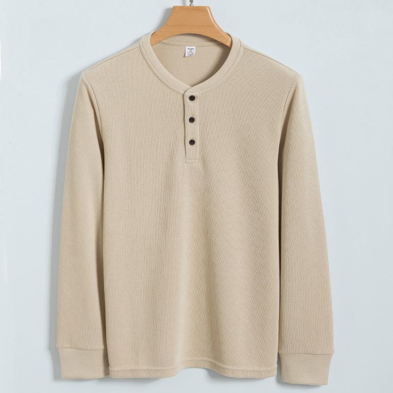 Cotton Wash Water Henry Shirt Men's Long-sleeved Casual Round Neck T-shirt Men's Henry Neck Base Shirt
