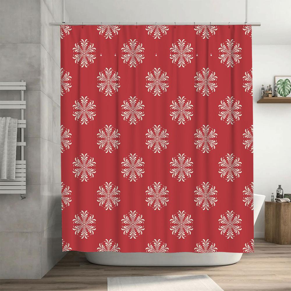 Red Floral Snowflake Shower Curtain Waterproof Decor Bathroom Liner Set For Bathtub Home Improvement Supplies 180Cm X 245Cm (67I