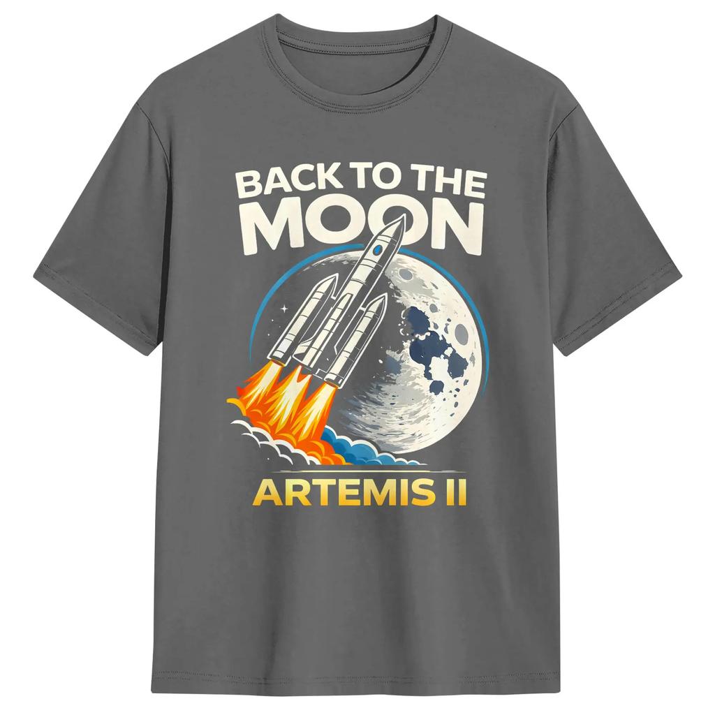 Back To The Moon Artemis II Rocket Space Mission T Shirt Men's Cotton Funny T-Shirts Crewneck  Tees Short Sleeve Tops Printing