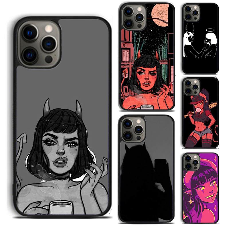 Cute Sexy Girl Devil Phone Case Back Cover for iPhone 17 Air 16 15 14 13 11 12 Pro Max Plus Fundas Coque