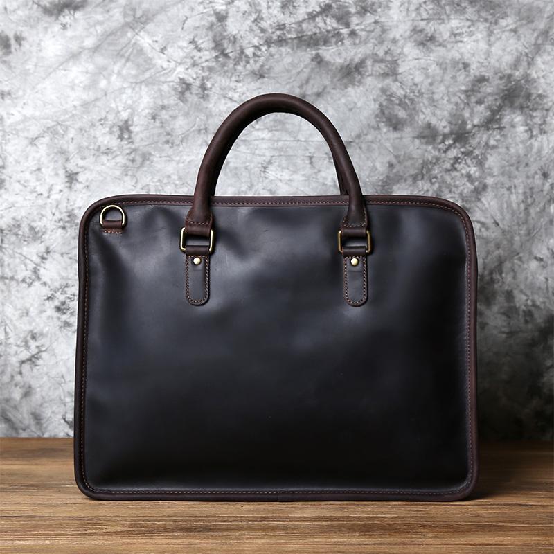 NZPJ Men's Briefcase Leather Handbag Retro Top Layer Cowhide Laptop Bag Crazy Horse Leather Shoulder Messenger Bag Luxury Bag