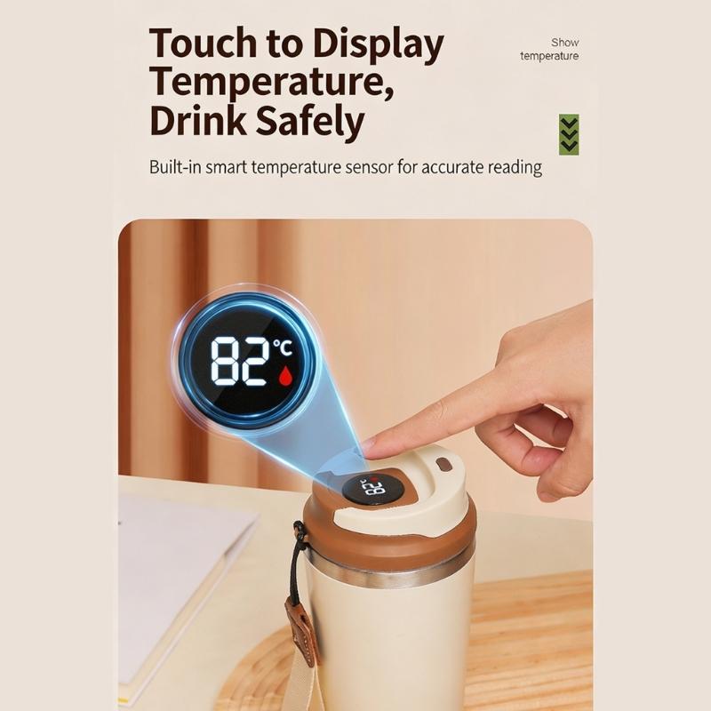 Rechargeable Automatic Stirring Cup with Top-Mounted Temperature Display, Button-Activated Mixing, Removable Base, and 316-Grade Interior