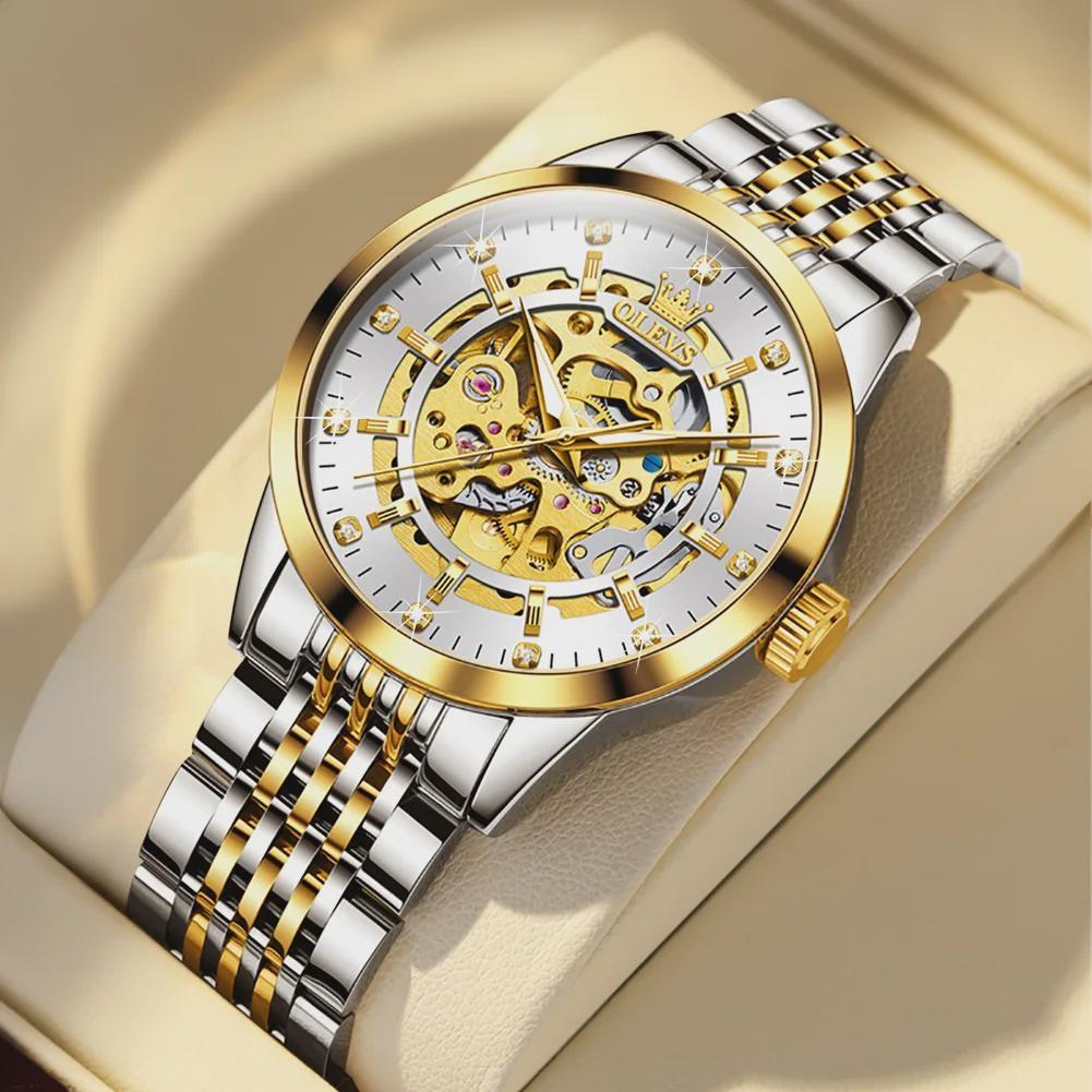 OLEVS 9920 Luxus Herrenuhren Golden Hollow DIal Automatische mechanische Armbanduhr wasserdichte leuchtende Uhr für Herrenmode