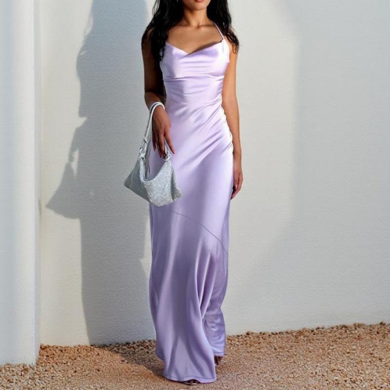 Suspender sexy backless satin dress dress women ins European and American style new temperament dress