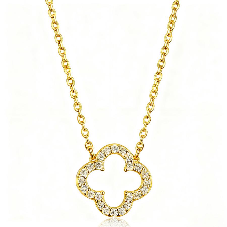 Halskette mit Kleeblatt-Anhänger aus 14 Karat vergoldetem Sterlingsilber mit Diamanten (Ausgabe 2025)