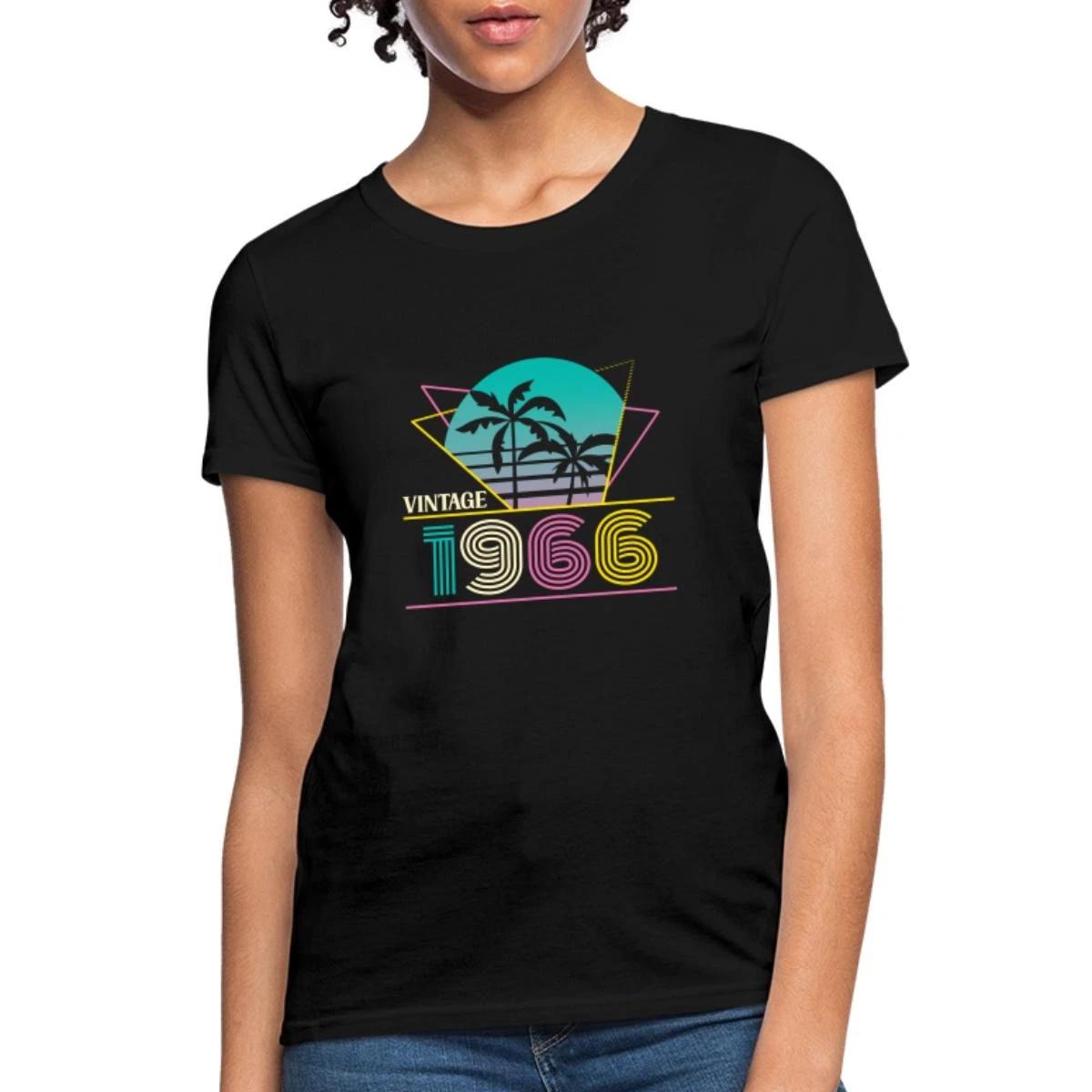 Vintage 1966 Neon Retro Sunset 60th Birthday Women s T-Shirt L