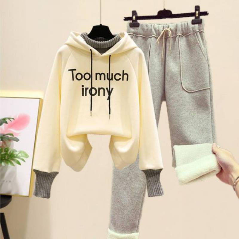 

Свободный поддельный свитшот из двух частей, шерстяные повседневные брюки с девятью точками, костюм из двух частей XXXL зелёный