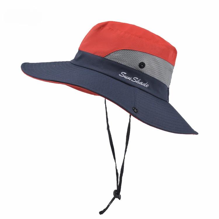 Summer Women Large Wide Brim Bob Hat Sun UV Protection UPF 50+ Hat Bucket with Chain Strap Outdoor Fishing Hiking Hat for Female