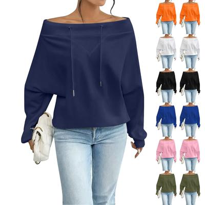 Women's Loose Casual Through Drawstring Off-the-shoulder Line Neck Top