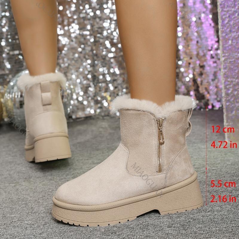 Fashion Platform Snow Boots Women Winter Warm Fashion Short Botas Short Plush Thick Heeled Solid Suede Side Zipper Cotton Botines Female
