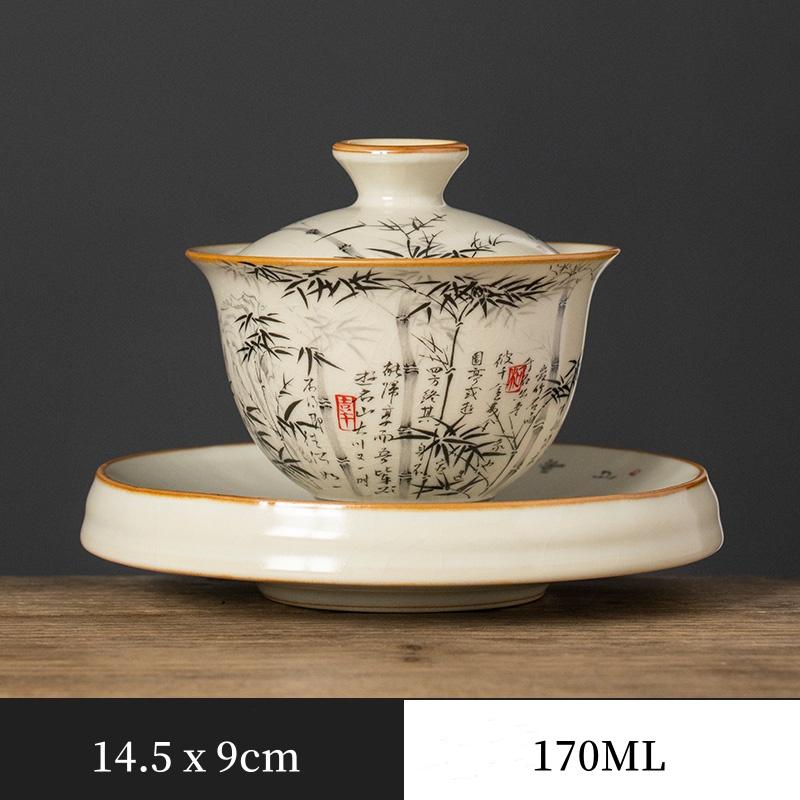 Set Gaiwan din porțelan din bambus negru Ru Kiln de 170 ml pentru pahar de ceai ceașcă de ceai din ceramică galbenă chinezească boluri de ceai pentru ceremonia de ceai