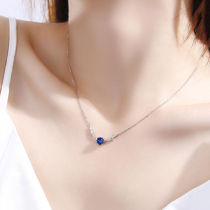 S925 Sterling Silver Versatile Deer Antler Necklace for Women - Japanese Style, Light Luxury Forest-Inspired Clavicle Chain