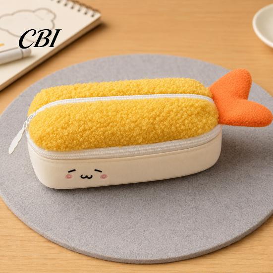Cute Stationery Holder Fried Shrimp Tail Pencil Case, Plush Large Capacity Pouch, Soft Pen Bag Adorable for Students, School Gift Girls Storage