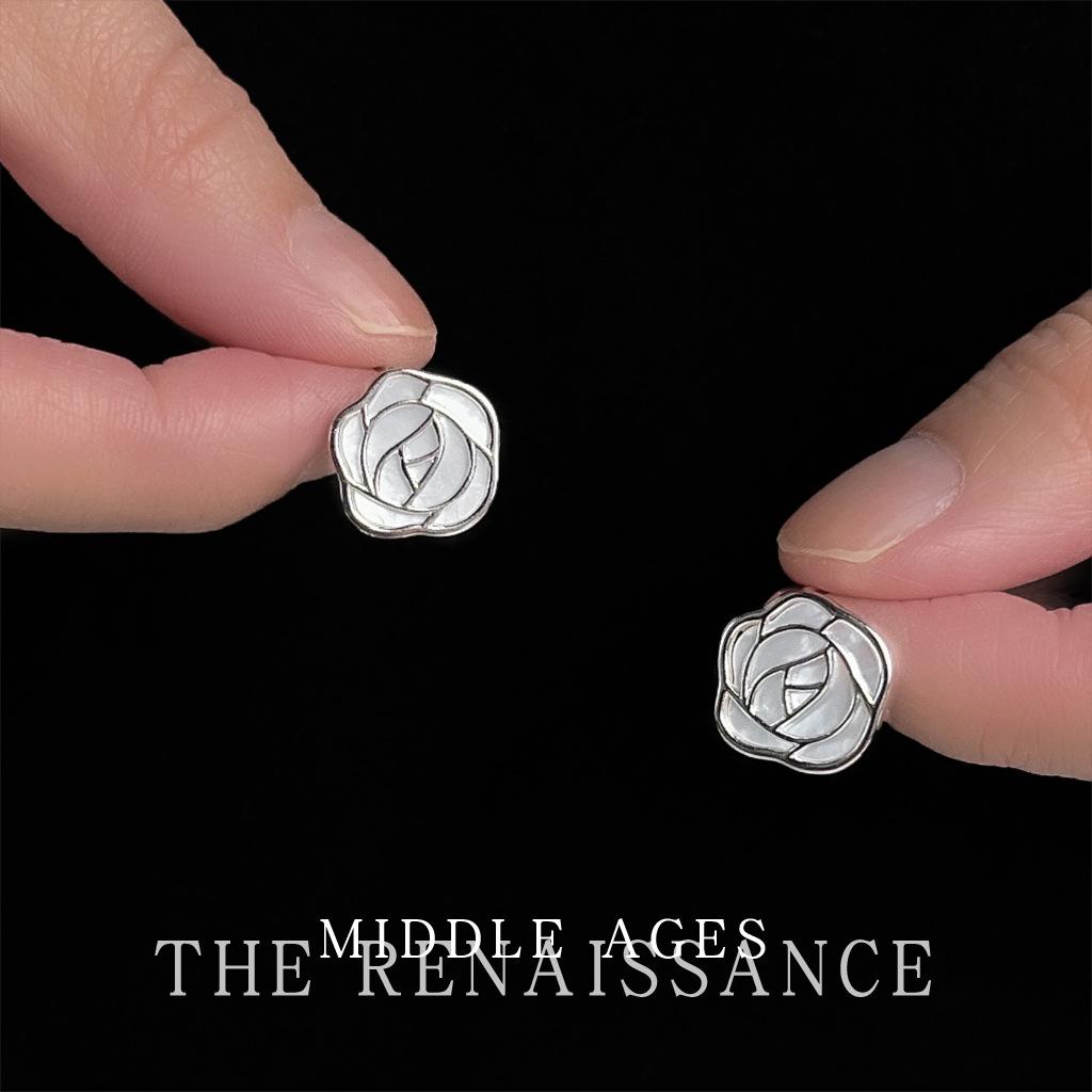 

French hollow shell rose flower stud earrings elegant commuter versatile earrings
