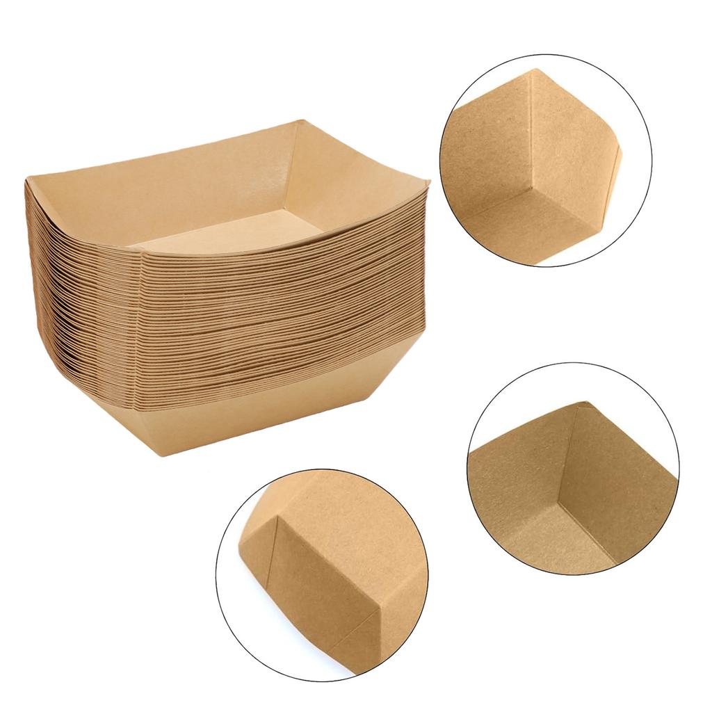 50Pcs 16oz Paper Food Boat Trays Reusable Kraft Paper Pet Food Bowl for French Fries Nachos Snack Hot Dog Taco BBQ Popcorn