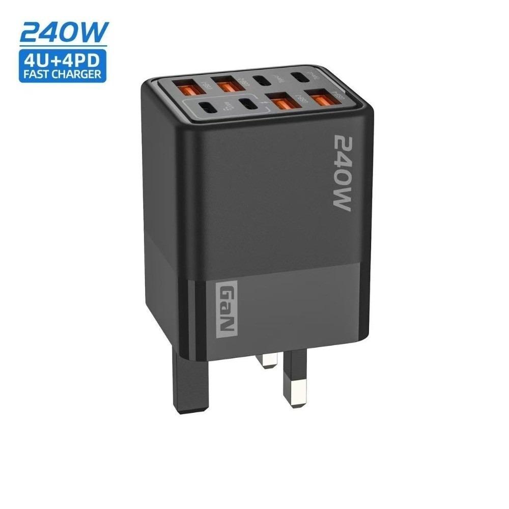 4USB+4PD 240W GaN Charger Plug 8 Ports USB C Charger for Huawei/Xiaomi/Samsung