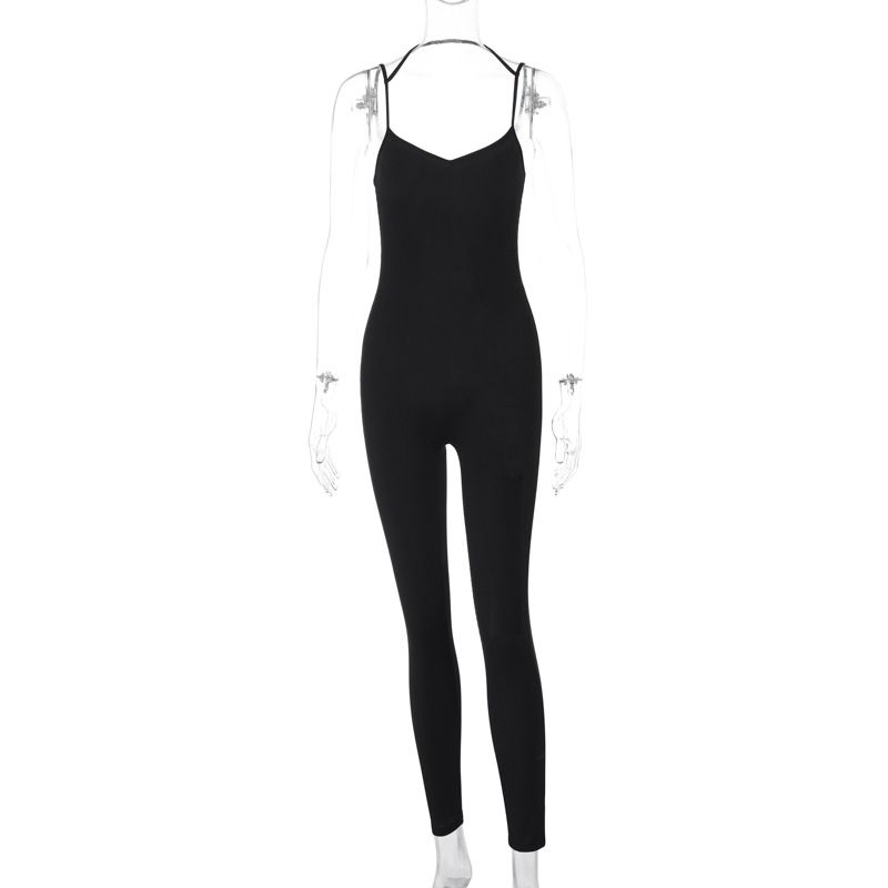 

Fashion Style Women s Clothing 2023 Winter New Fashion Sexy Backless Slim Fit Pure Color Sling Jumpsuit Export Black S