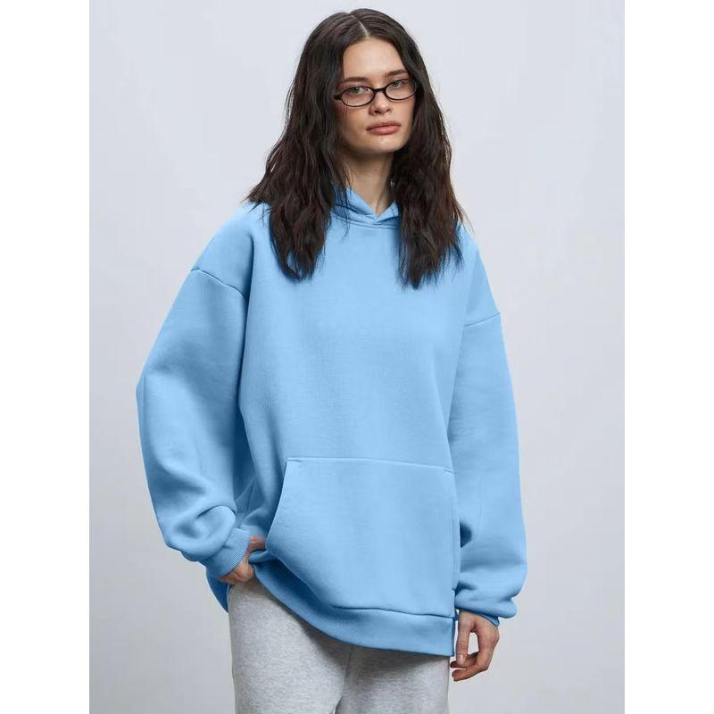European and American New Loose Casual Hood Long sleeve Pocket Hoodie Top Loose Casual Hooded Top