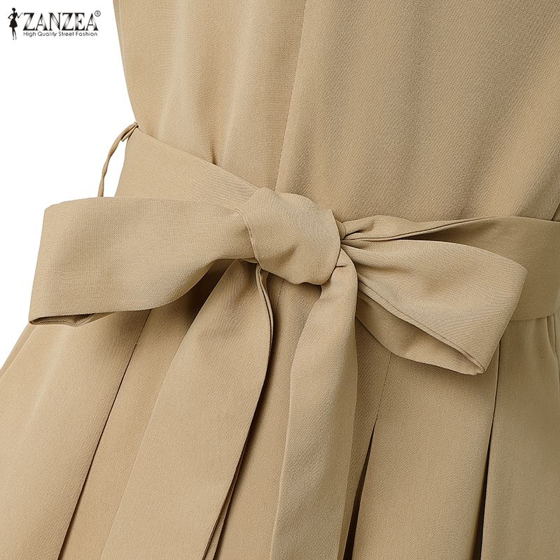 ZANZEA Damen Elegantes Rundhals Lässiges Kurzarmkleid