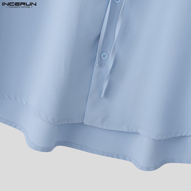 INCERUN Elegant Men Shirts Long Sleeve Button Up Casual Oversized Tops