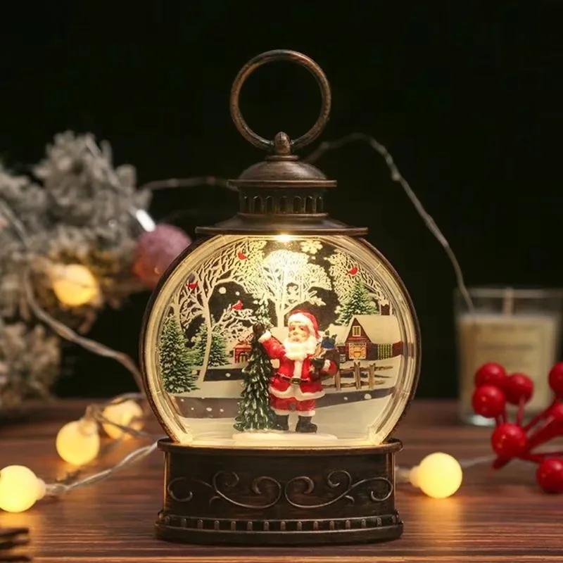 2024 Lighted Christmas Snow Globe Lantern Battery Operated LED Night Light with Hook Christmas Tree Ornaments Gift Ideas 1pc